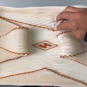 Hermès plisse orange and cream scarf